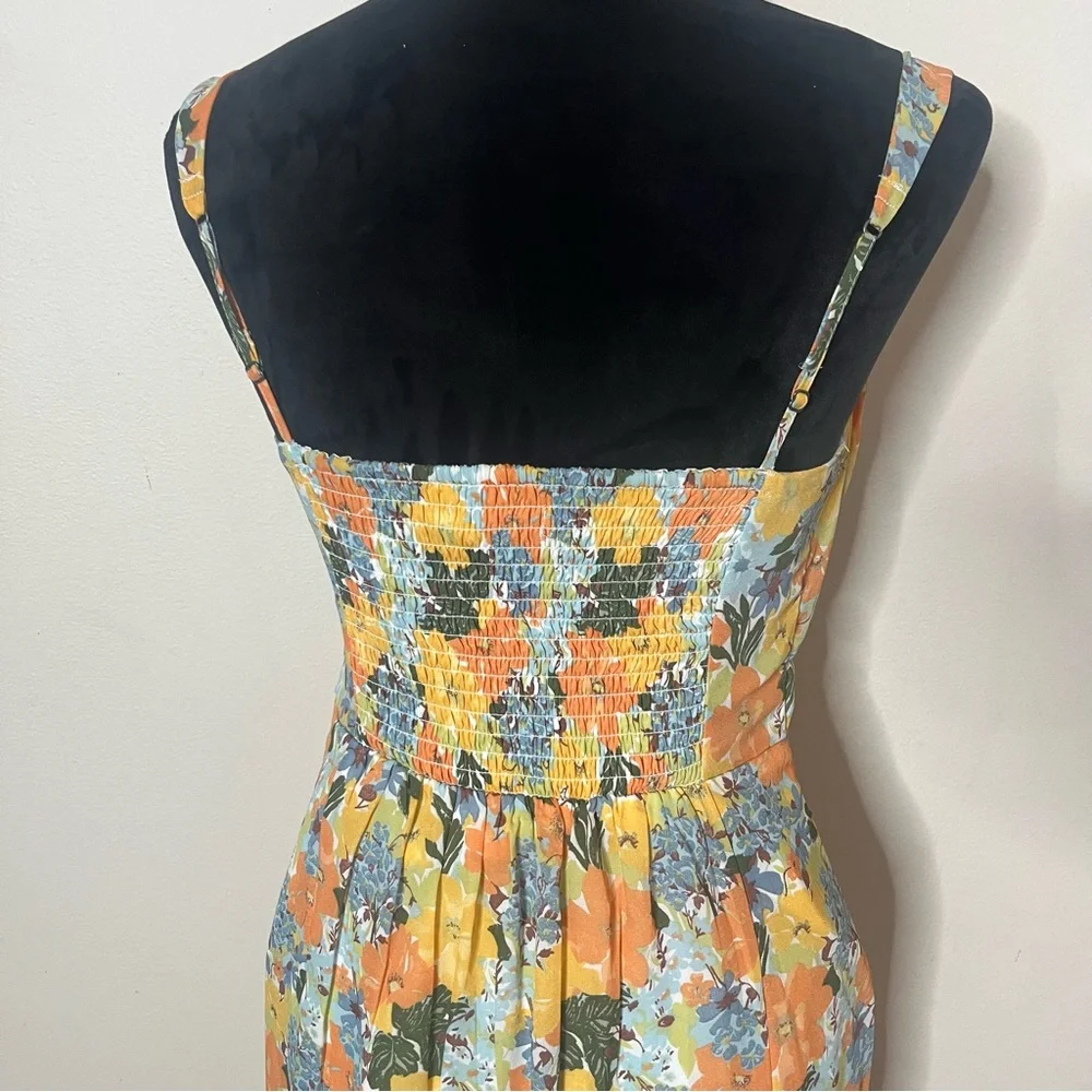 Abercrombie & Fitch Women’s Yellow Floral Sleeveless Ruched Midi Dress Sz S - Picture 7 of 13